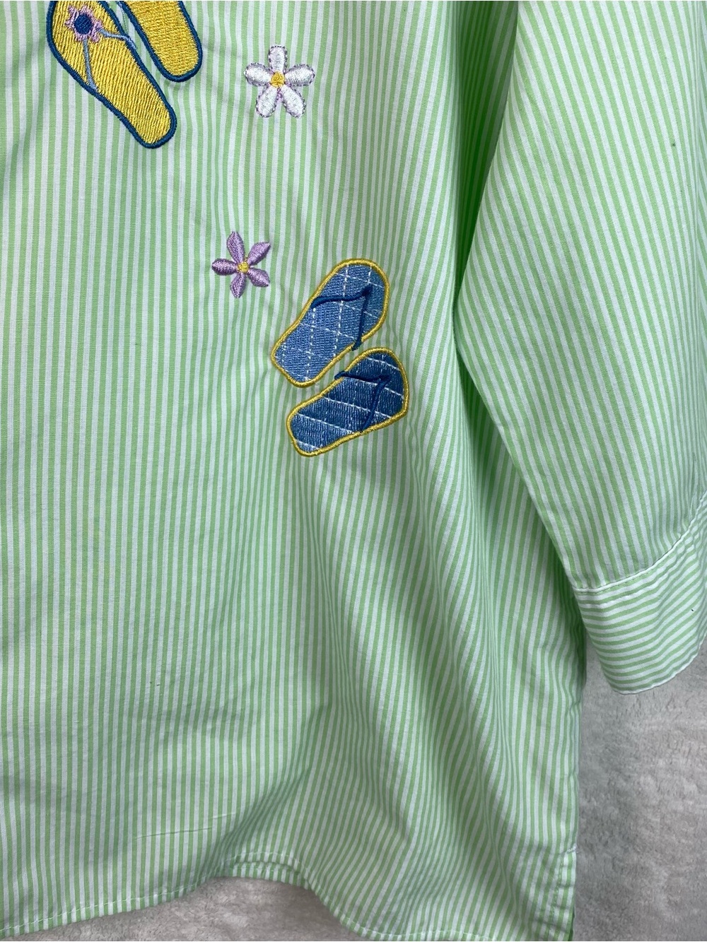 Breckenridge Plus 1X Green 3/4 Sleeve Button Down Shirt Flip Flop Embroidered - Picture 6 of 14